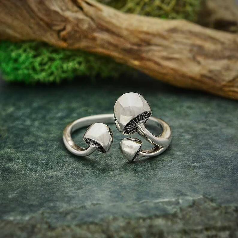 Mushroom Adjustable Silver Ring - Humble Mushrooms