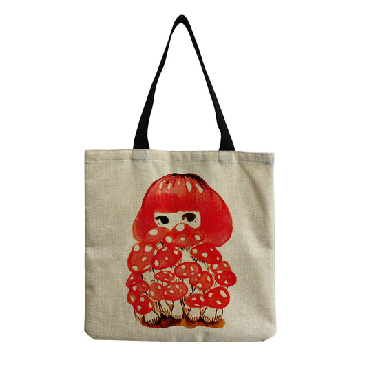 Red Headed Mushroom Reusable Tote Bag Mushroom Handbag