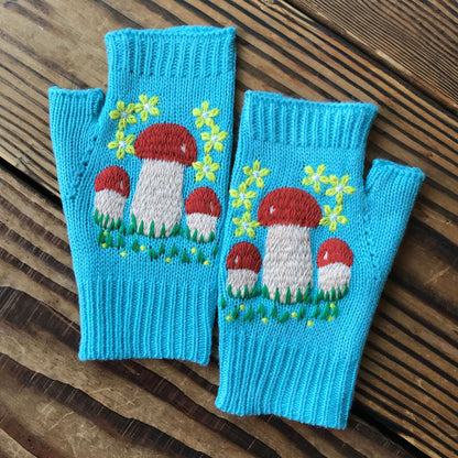Warm Knitted Mushroom Gloves