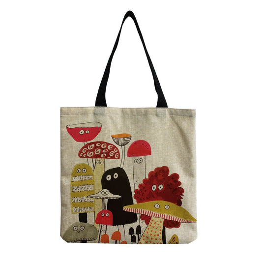 Mushroom Faces Reusable Tote Bag Mushroom Handbag