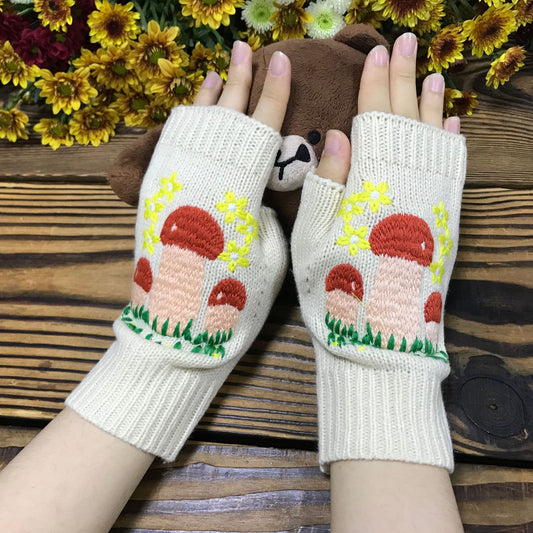 Warm Knitted Mushroom Gloves