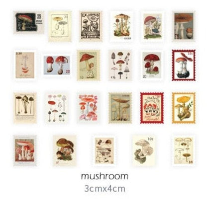 46PCS/ PACK Retro Seal Mushroom Plant Stickers - Humble Mushrooms