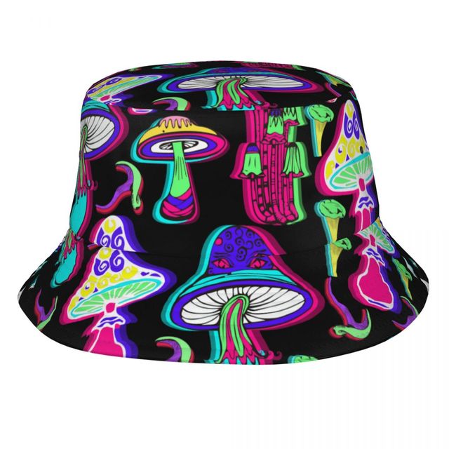 Bucket Hat Psychedelic Magic Neon Mushrooms - Humble Mushrooms