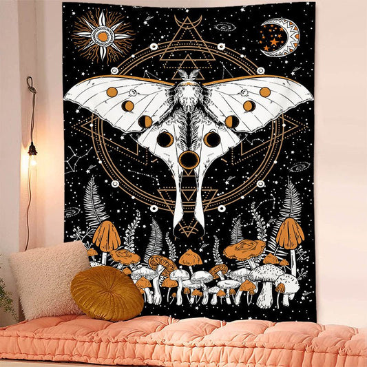 Butterfly Moon Mushrooms Wall Art Tapestry - Humble Mushrooms