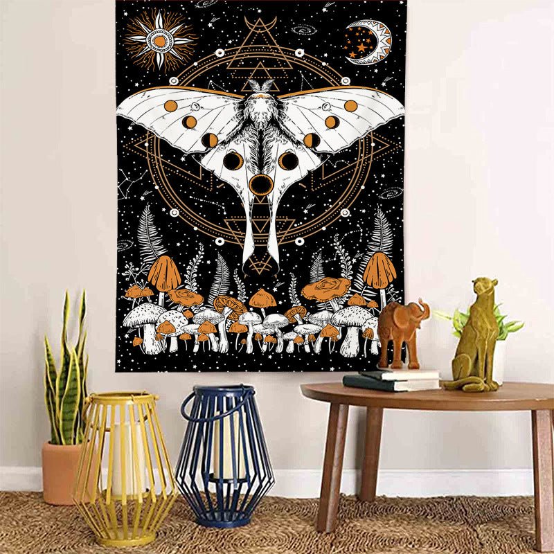 Butterfly Moon Mushrooms Wall Art Tapestry - Humble Mushrooms