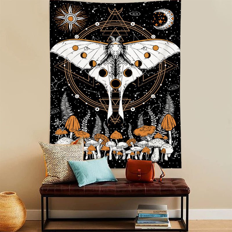 Butterfly Moon Mushrooms Wall Art Tapestry - Humble Mushrooms