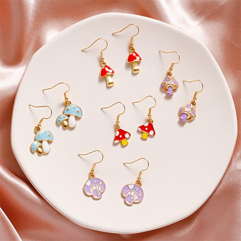 Color Small Drop Mushroom Earrings - Humble Mushrooms