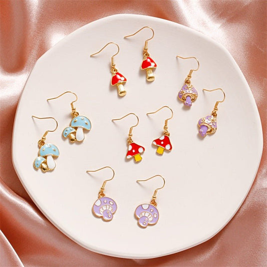 Color Small Drop Mushroom Earrings - Humble Mushrooms