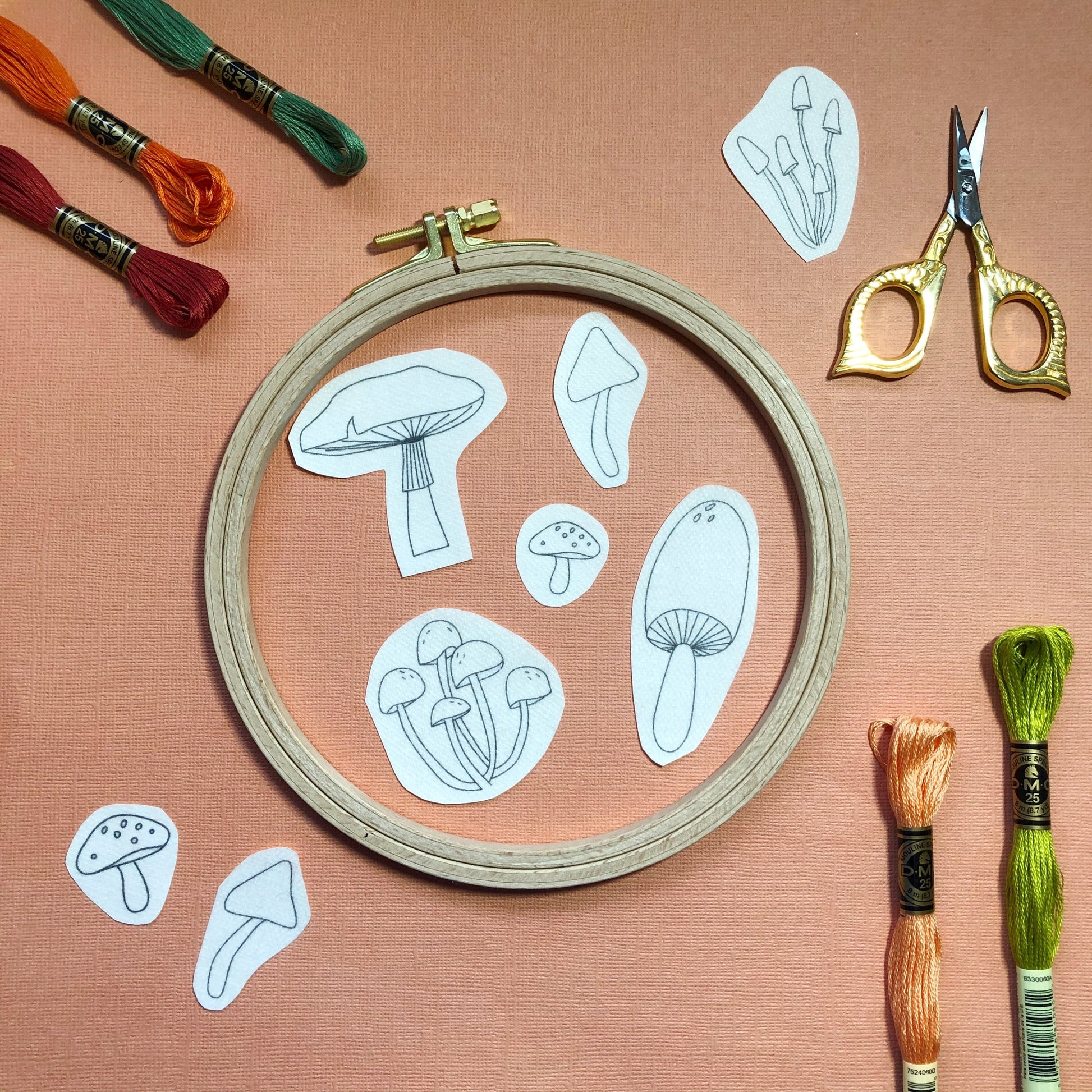 DIY Mushroom Embroidery. Peel Stick and Stitch Patterns - Humble Mushrooms