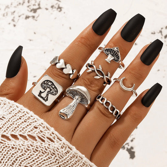 Moon Mushroom Love Fashion Ring Set - Humble Mushrooms