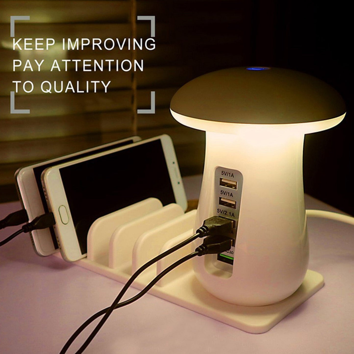 Mushroom LED Light Lamp USB Charging Dock Station Organizer With 5-Port - Humble Mushrooms