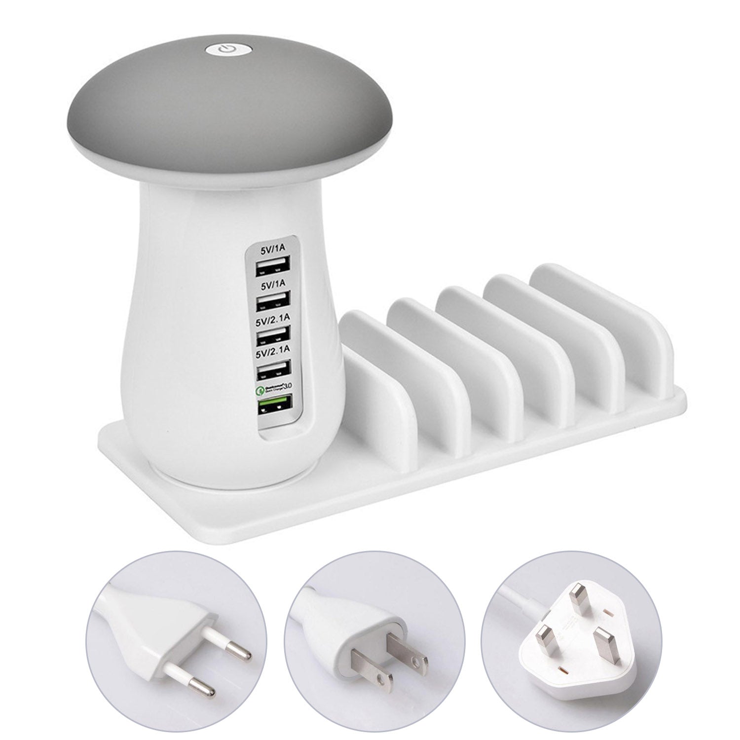 Mushroom LED Light Lamp USB Charging Dock Station Organizer With 5-Port - Humble Mushrooms