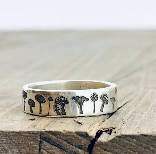 Mushroom Pattern Retro Simple Silver Ring - Humble Mushrooms