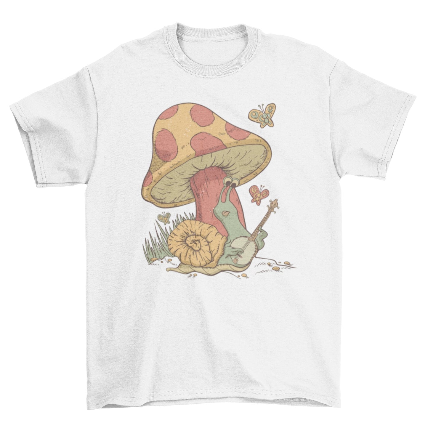 Snail Playing Banjo Mushroom Tee - Humble Mushrooms