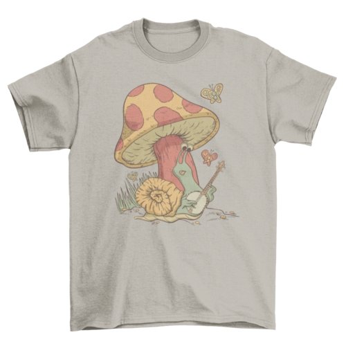 Snail Playing Banjo Mushroom Tee - Humble Mushrooms