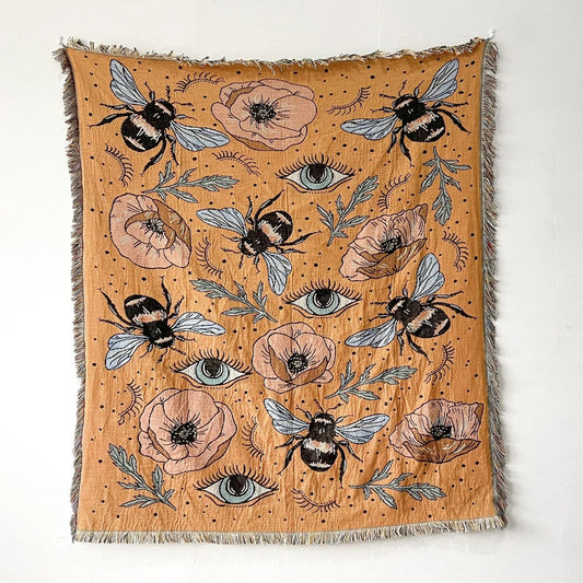 Sofa Blanket Eye Bee Flowers Bohemian Blanket Throw - Humble Mushrooms